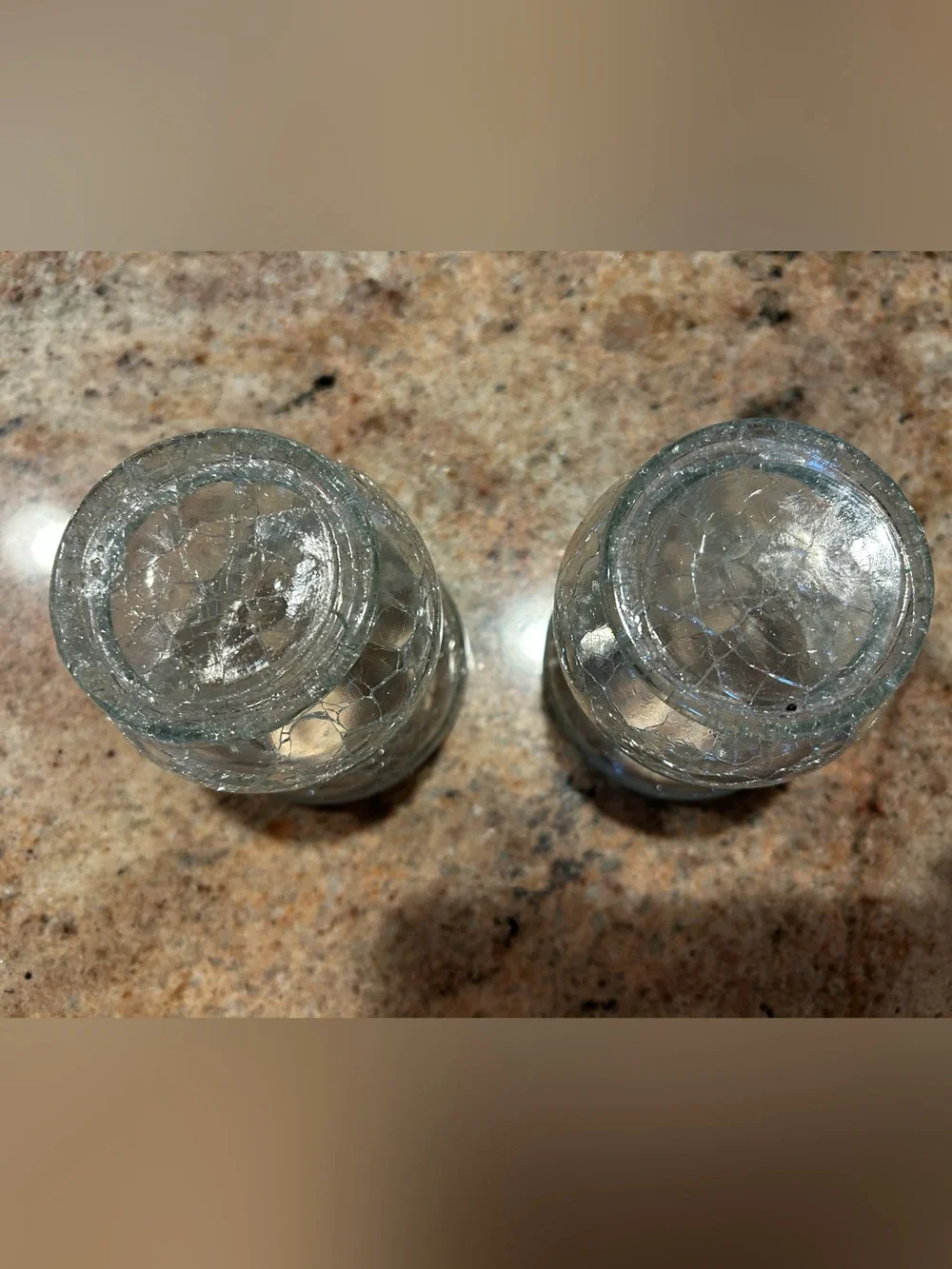 Yankee Candle Accents Hurricane Style Crackle Glass (2) Votive Holders 4”Hx3”W